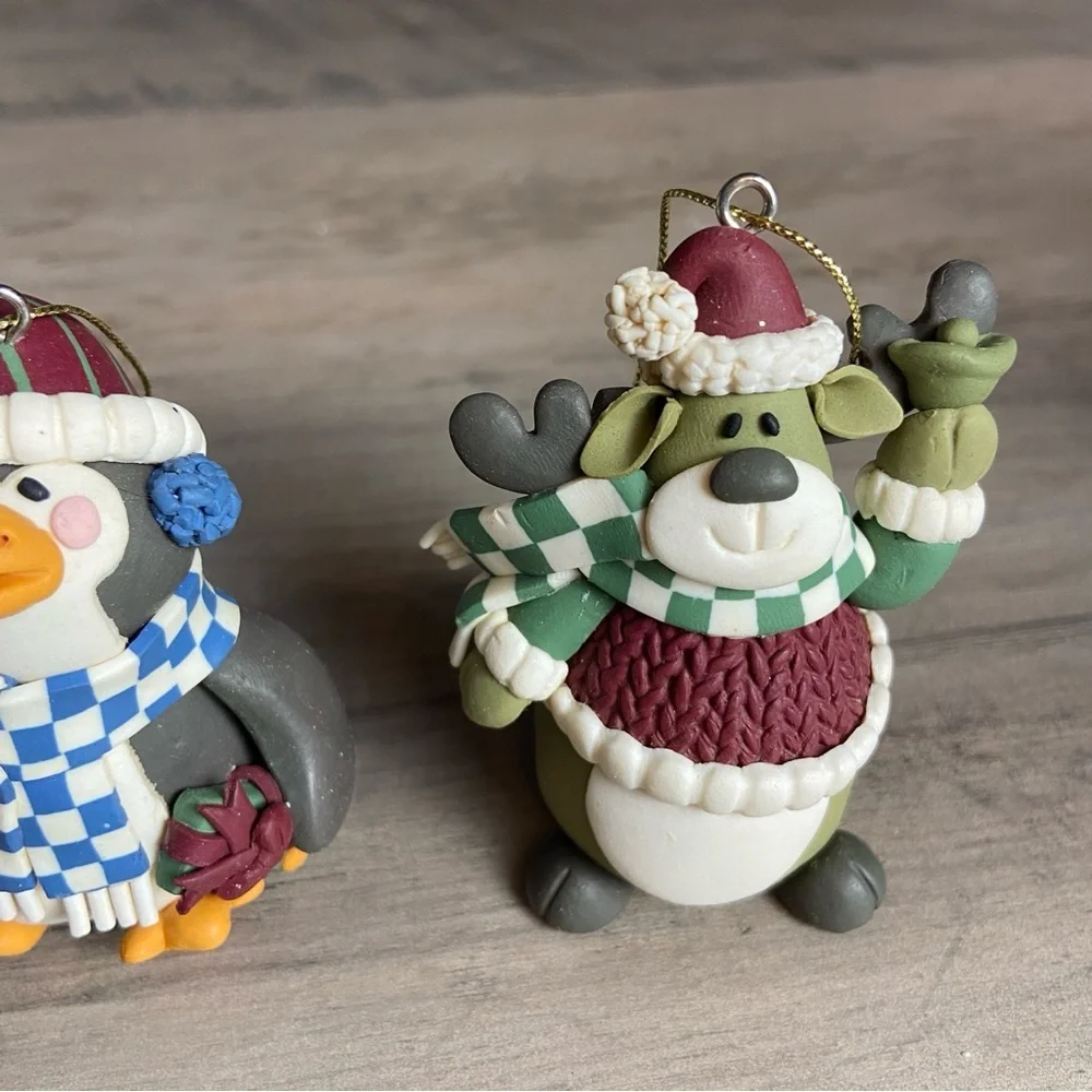Lot of 3,‎ Polymer Clay Christmas Ornaments, Angel, Penguin, Reindeer